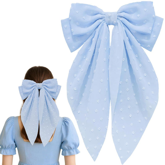 8 Inch Hair Bows Barrettes for Women & Girls Large Satin Bow Hair Clip with Long Tail - Elegant Hair Ribbon V1258-DP02-D-397