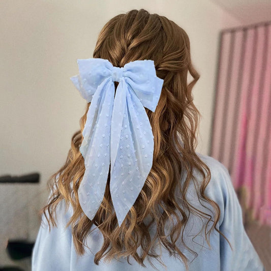 8 Inch Hair Bows Barrettes for Women & Girls Large Satin Bow Hair Clip with Long Tail - Elegant Hair Ribbon V1258-DP02-D-397