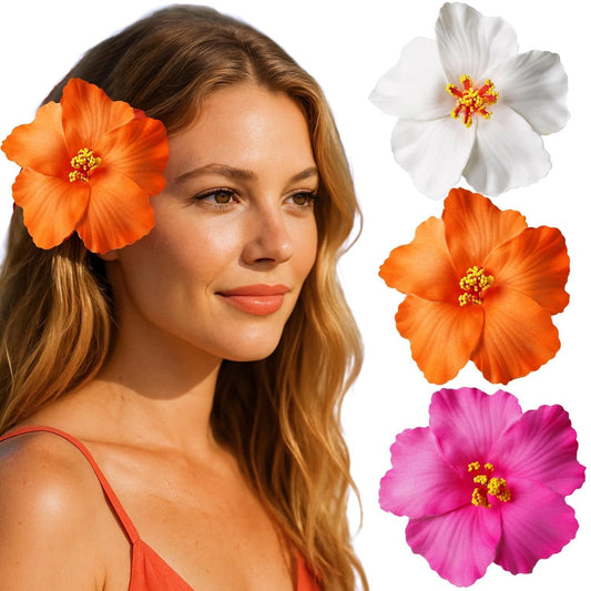 3 Pack Hawaiian Flower Hair Clips, 3.5" Tropical Plumeria Hibiscus Flower Hair Clip for Women, Hibiscus Hair V1258-DP02-D-398