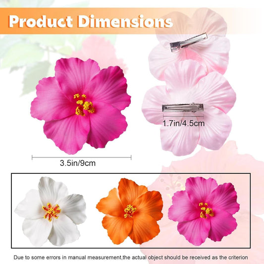 3 Pack Hawaiian Flower Hair Clips, 3.5" Tropical Plumeria Hibiscus Flower Hair Clip for Women, Hibiscus Hair V1258-DP02-D-398