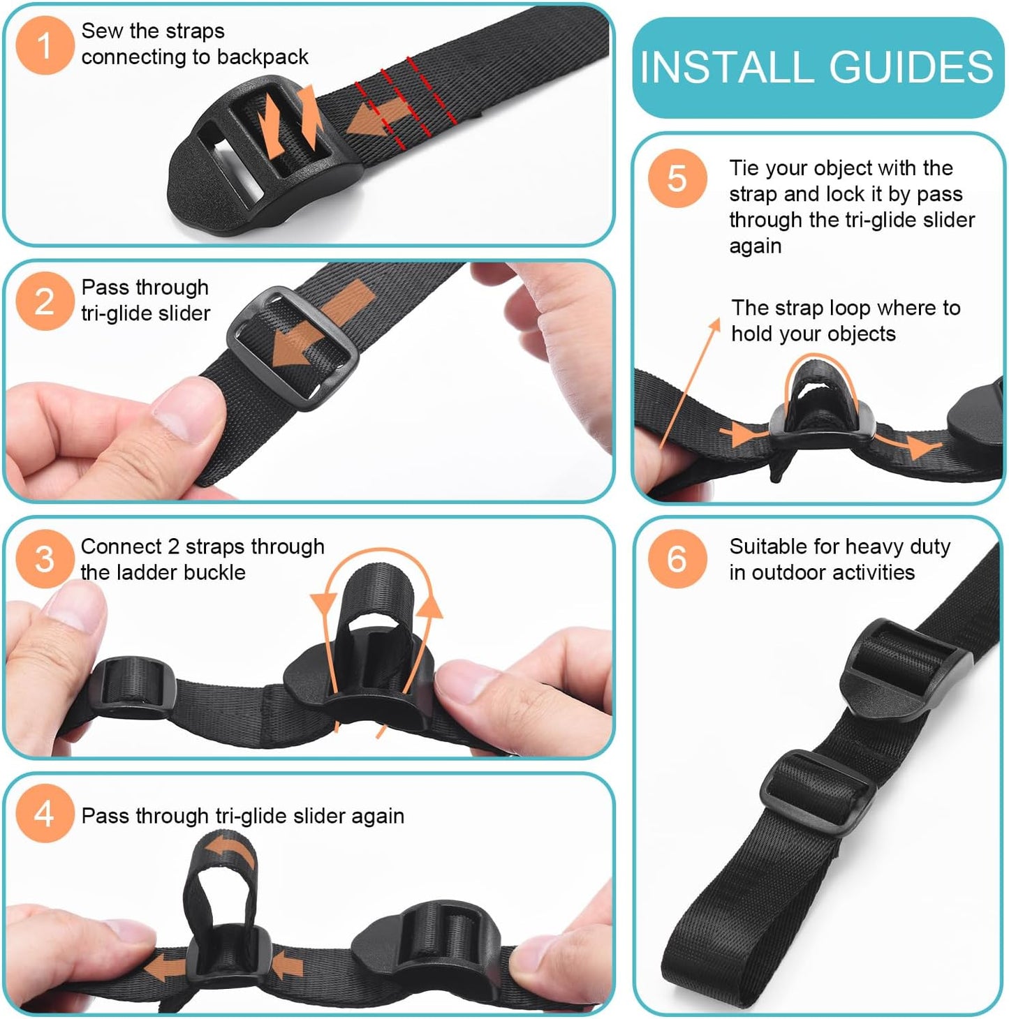 CooBigo 12 Pack Plastic Buckles for Straps 1 Inch Tri-Glide Slide, Plastic Slide Clip Heavy Duty Adjustable V1258-DP02-D-40