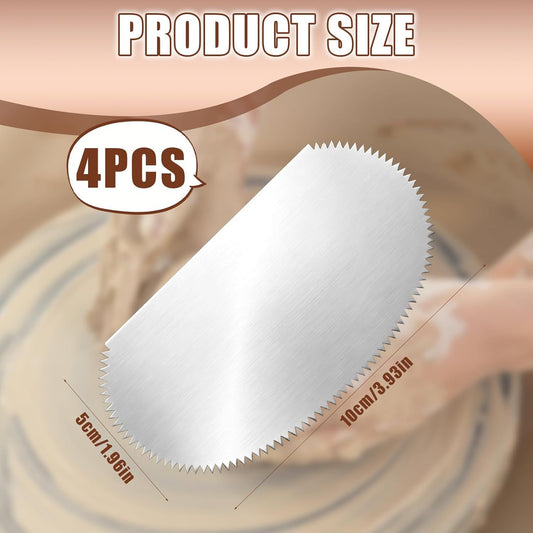 Stainless Steel Clay Scraper, 4PCS Silver Steel Pottery Clay Ribs Tools/Ribs Stainless Steel Serrated V1258-DP02-D-400
