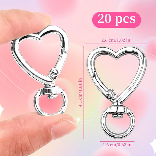 Heart Keychain Clips 20PCS Silver, DIY Creative Key Ring Metal Heart Shape Keychain, Zinc Alloy Hearting Key V1258-DP02-D-404