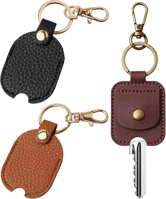 3PCS Leather Car Key Sleeve, PU Leather Keychain Protector, Broken Cars Key Loop Replacement, Smart Remote V1258-DP02-D-405