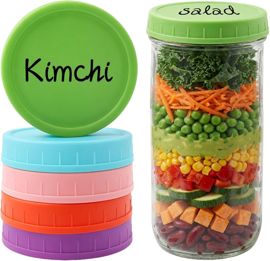 5 Pcs Wide Mouth Mason Jar Lids, 86mm Plastic Storage Caps for Wide Mouth Jars Covers - Reusable Storage V1258-DP02-D-410