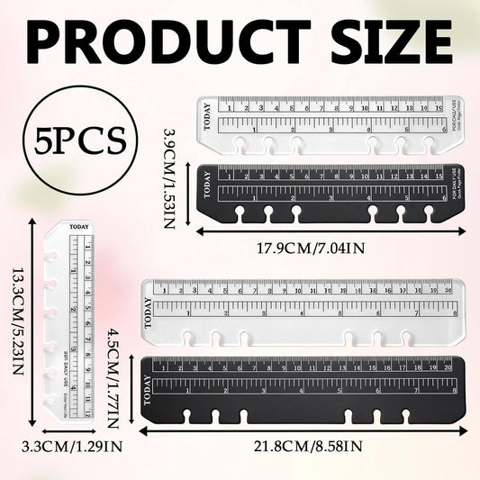 5PCS Planner Ruler for A5 A6 A7 Binder, 6-Ring Page Marker for Spiral Notebook, Snap-in Plastic Bookmark V1258-DP02-D-419