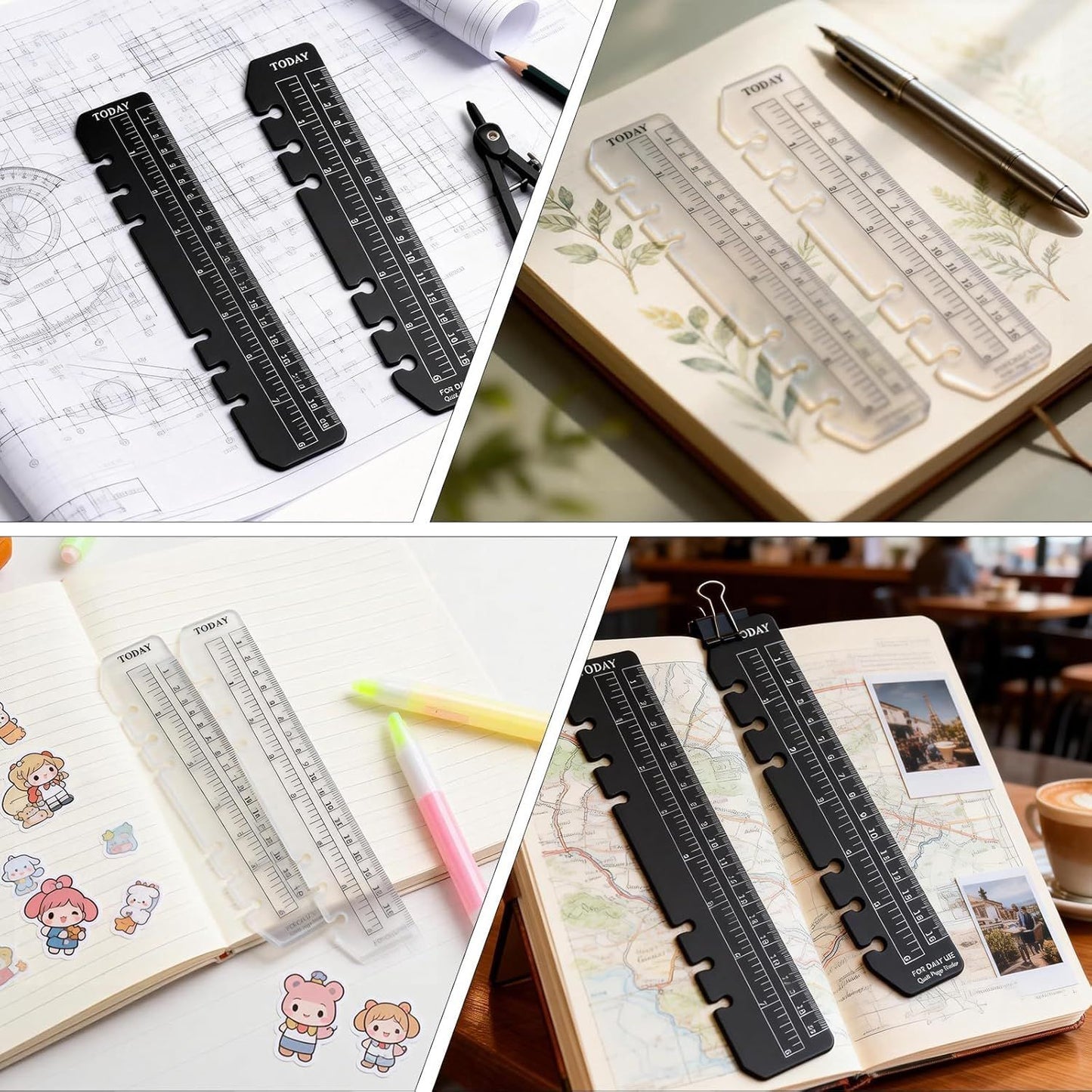 5PCS Planner Ruler for A5 A6 A7 Binder, 6-Ring Page Marker for Spiral Notebook, Snap-in Plastic Bookmark V1258-DP02-D-419