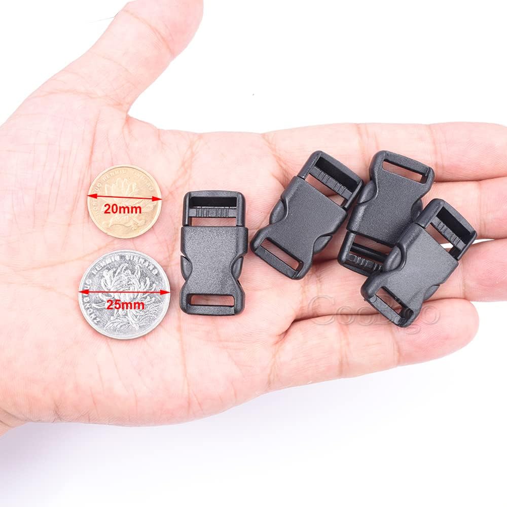 CooBigo 10pcs 1/2"(12.5mm) Side Release Buckles Plastic Black Quick Adjustable Buckle For Backpack Strap DIY V1258-DP02-D-42