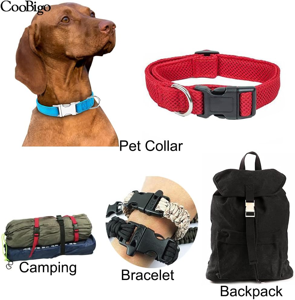 CooBigo 10pcs 1/2"(12.5mm) Side Release Buckles Plastic Black Quick Adjustable Buckle For Backpack Strap DIY V1258-DP02-D-42