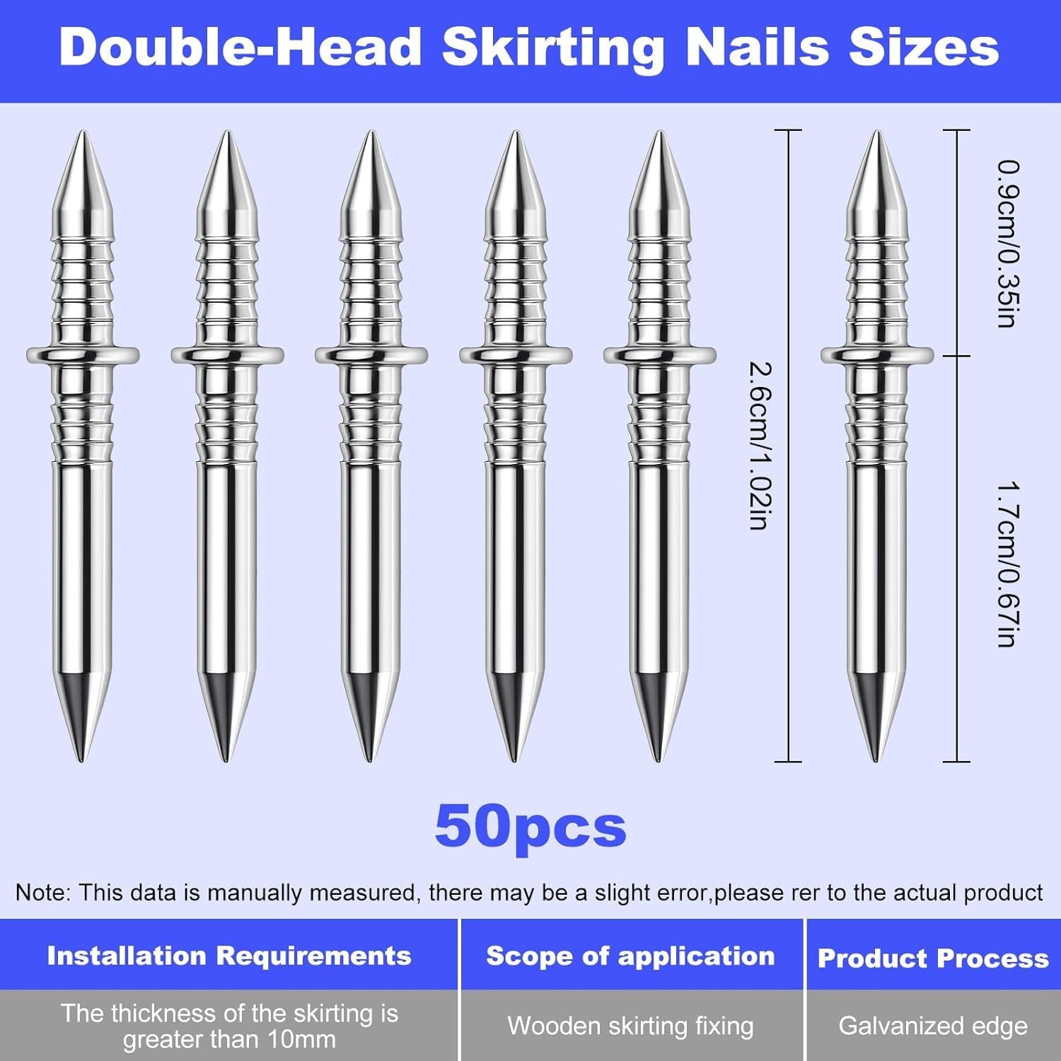 Double Headed Skirting Nails, 50PCS Invisible Seamless Baseboard Screws, Solid Wood Baseboard Double-Headed V1258-DP02-D-421