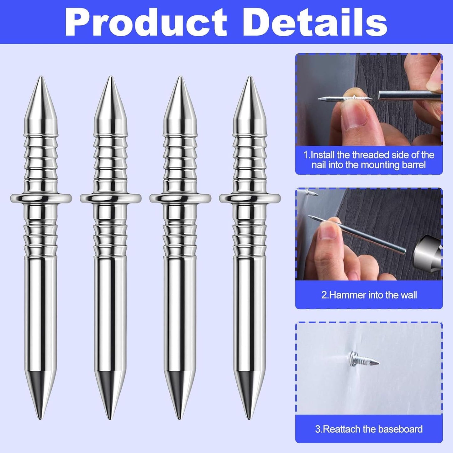 Double Headed Skirting Nails, 50PCS Invisible Seamless Baseboard Screws, Solid Wood Baseboard Double-Headed V1258-DP02-D-421