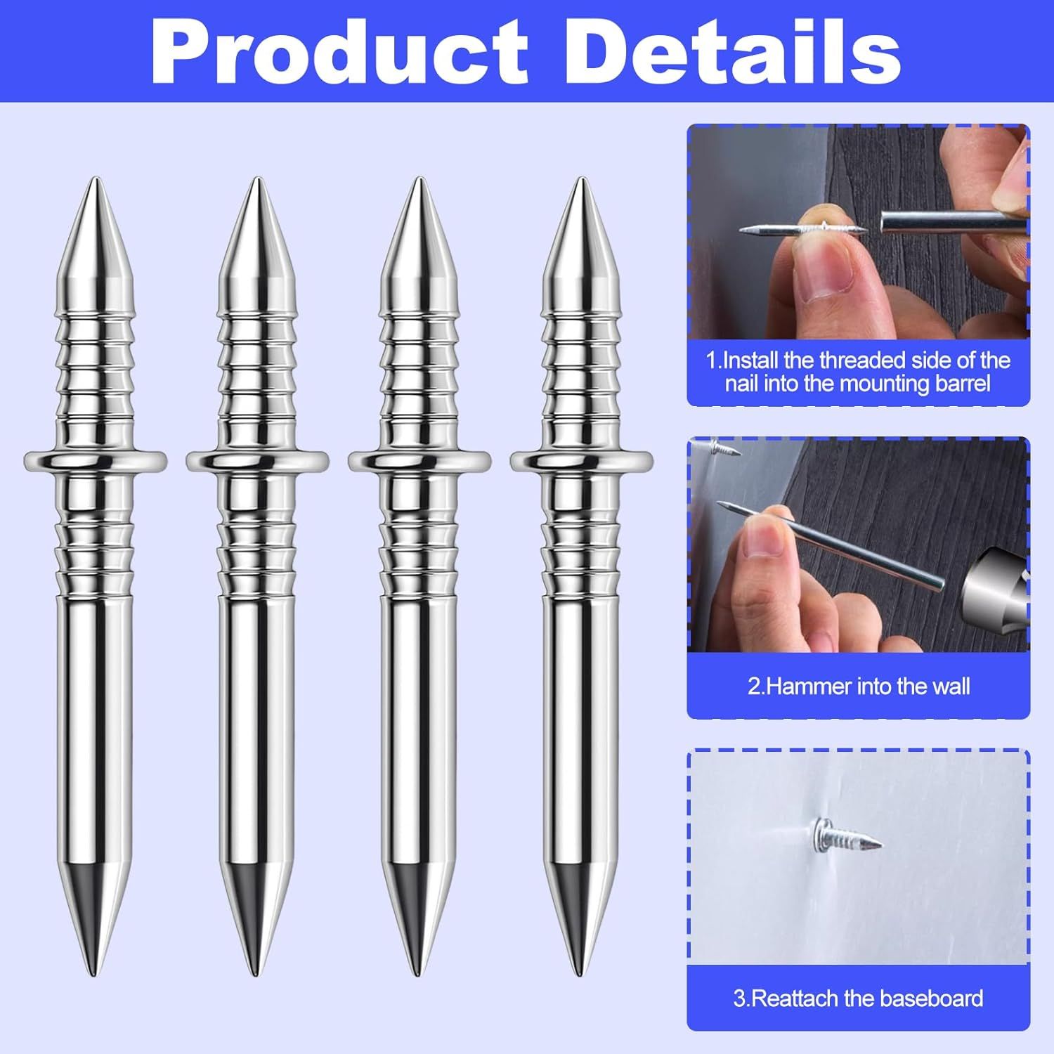 Double Headed Skirting Nails, 50PCS Invisible Seamless Baseboard Screws, Solid Wood Baseboard Double-Headed V1258-DP02-D-421