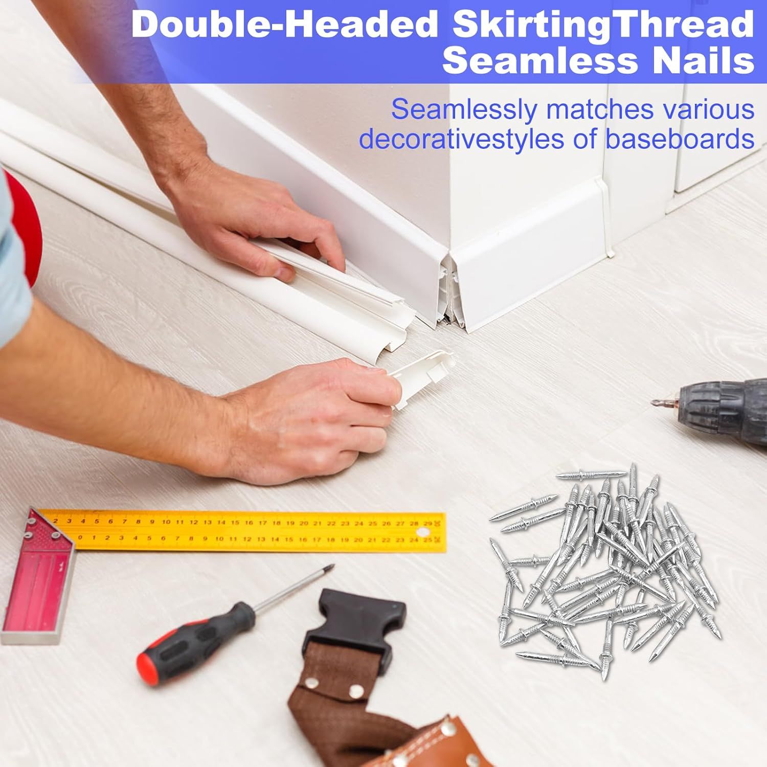 Double Headed Skirting Nails, 50PCS Invisible Seamless Baseboard Screws, Solid Wood Baseboard Double-Headed V1258-DP02-D-421