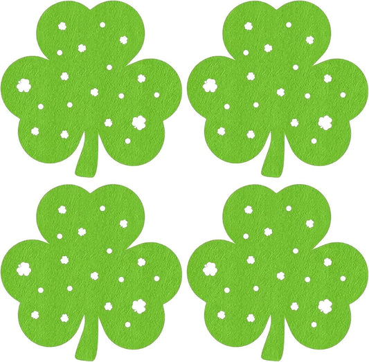 St Patricks Day Placemats Set of 4, Felt Green Shamrock Place Mats, Lucky Clover Table Mats for St Patrick's V1258-DP02-D-422