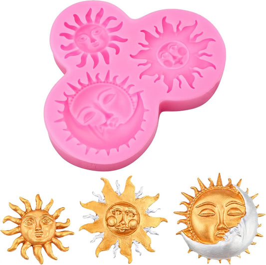 Sun Moon Face Fondant Mold, Silicone Chocolate Candy Mold for DIY Baking Sugar Craft Gum Resin Clay Cake V1258-DP02-D-423