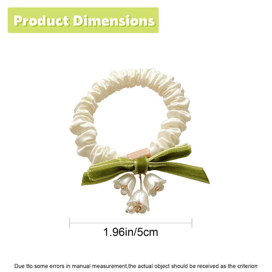Elegant Lily of the Valley Floral Hair Ties - 2 Pack Flower Hair Bands - Elastic Ponytail Holders Hair Tie No V1258-DP02-D-424