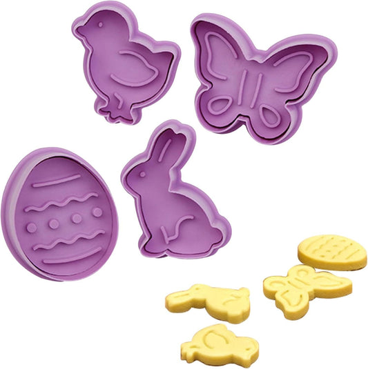 4Pcs Easter Cookie Cutters, Cartoon Easter Cookie Stamps, Cute Bunny Eggs Chick Butterfly Shapes Spring V1258-DP02-D-426