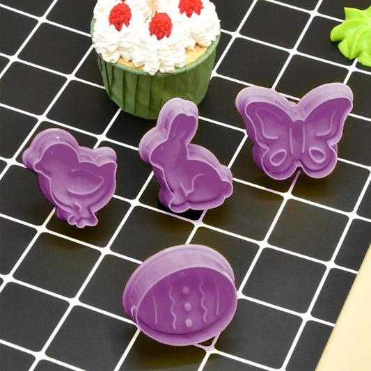 4Pcs Easter Cookie Cutters, Cartoon Easter Cookie Stamps, Cute Bunny Eggs Chick Butterfly Shapes Spring V1258-DP02-D-426