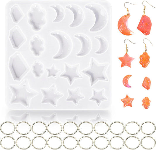 3Pcs Resin Jewelry Molds, Jewelry Molds for Epoxy Resin, Star Silicone Molds with 40Pcs Jump Rings, Jewelry V1258-DP02-D-429
