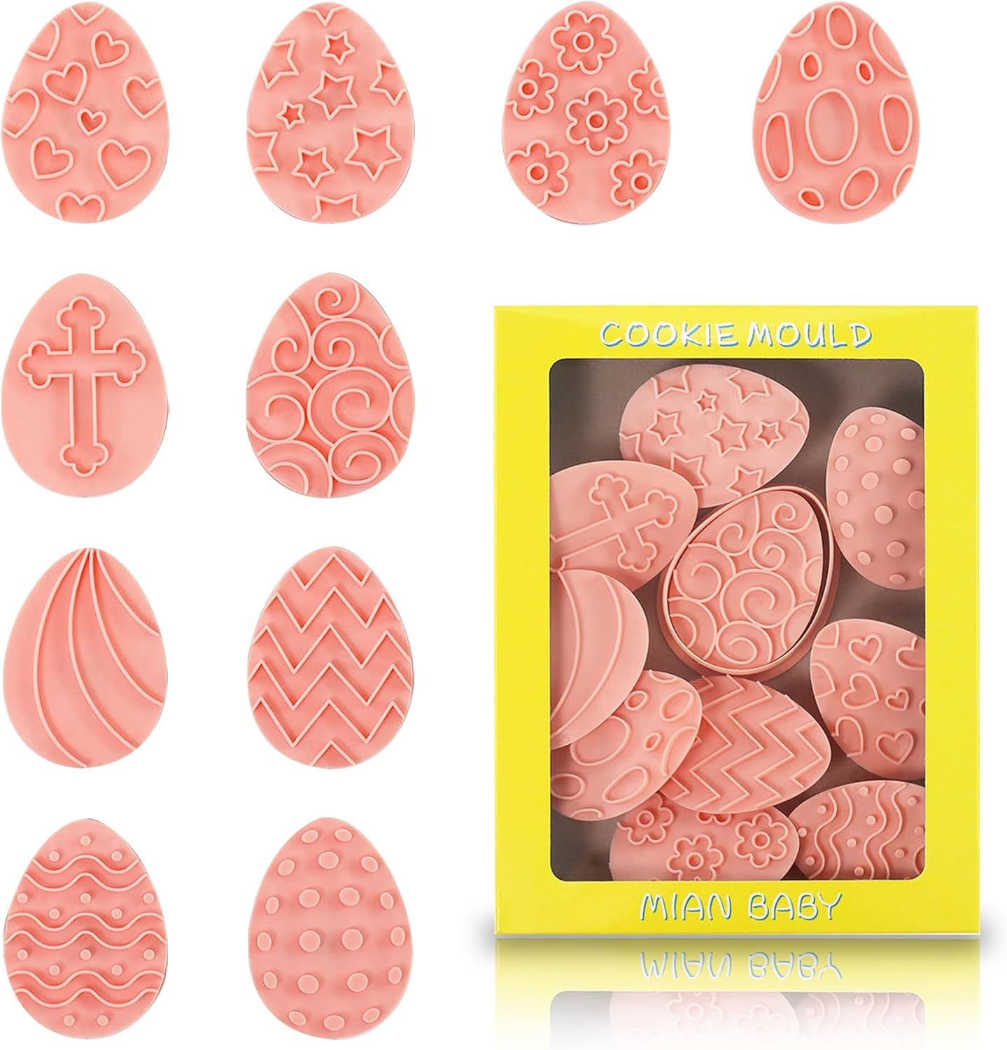 10 Pieces Easter Egg Cookie Cutters Easter Cookie Stamps 3D Plastic Embossing Mold Press Cookie Mould Set V1258-DP02-D-430