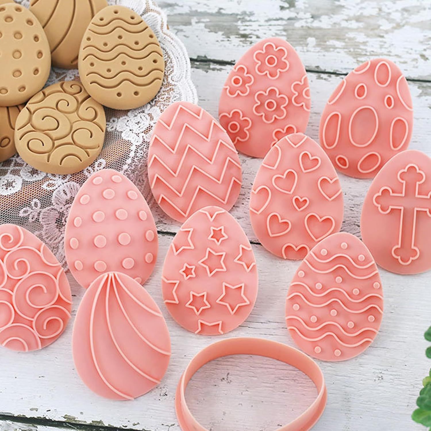 10 Pieces Easter Egg Cookie Cutters Easter Cookie Stamps 3D Plastic Embossing Mold Press Cookie Mould Set V1258-DP02-D-430