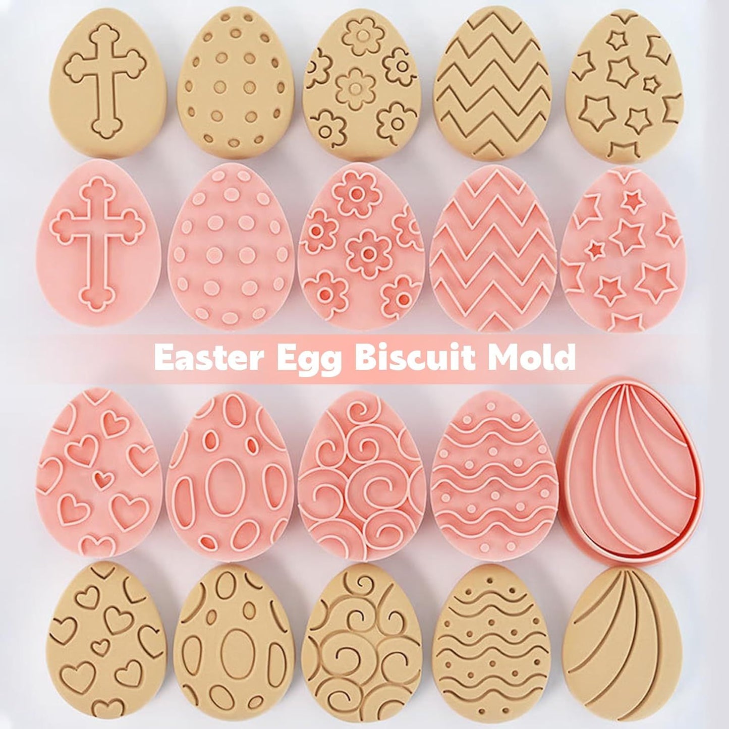 10 Pieces Easter Egg Cookie Cutters Easter Cookie Stamps 3D Plastic Embossing Mold Press Cookie Mould Set V1258-DP02-D-430