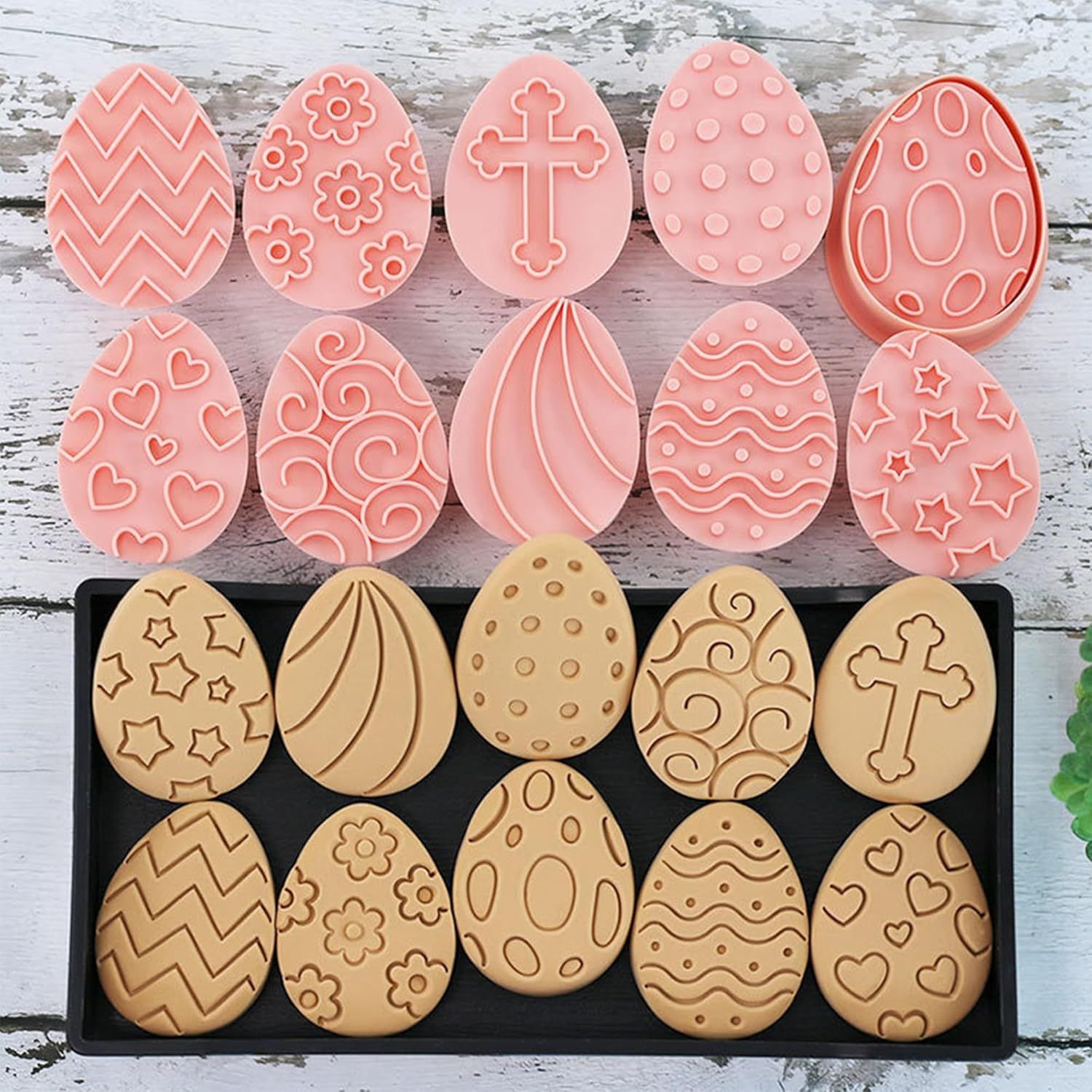 10 Pieces Easter Egg Cookie Cutters Easter Cookie Stamps 3D Plastic Embossing Mold Press Cookie Mould Set V1258-DP02-D-430