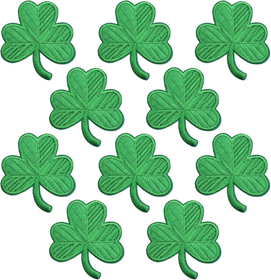 10Pcs Shamrock Iron on Patches, St Patricks Day Iron on Patches, Green Embroidered Emblem Lucky Clover Sew on V1258-DP02-D-431