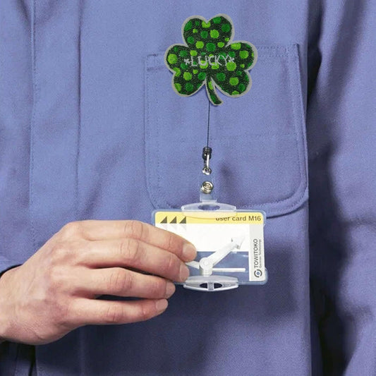 St Patricks Day Badge Reel, 2Pcs Retractable Shamrock Badge Reel, Cute Lucky Clover ID Name Badge Holder with V1258-DP02-D-433