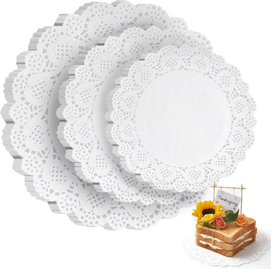 Paper Doilies, 36 Pack (12 Each 6.5", 8.5", 10.5") - Round Lace Paper Placemats for Cakes, Dessert Trays & V1258-DP02-D-435