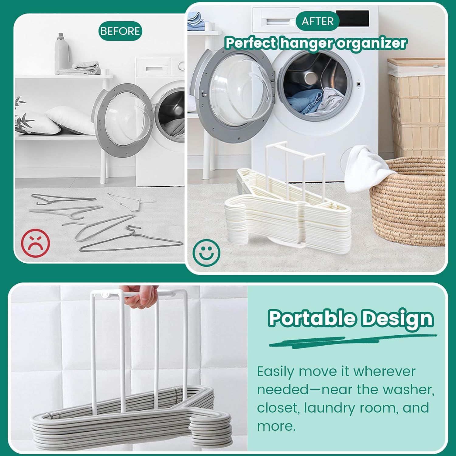 Hanger Stacker Organizer Stand, White Portable Hanger Holder Laundry Room Organization Hanger Rack Storage V1258-DP02-D-437