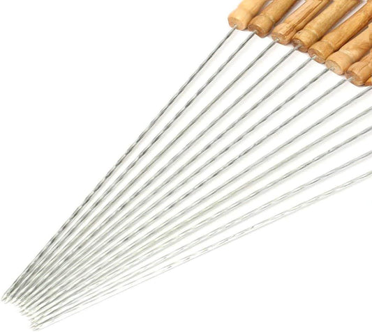 12 PCS Skewers for Grilling, Kabob Skewers with Wood Handle, Reusable BBQ Barbecue Sticks for Marshmallow, V1258-DP02-D-440