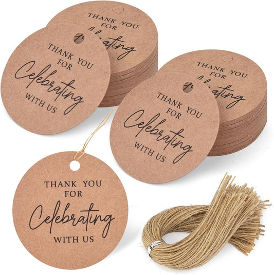 120PCS Thank You Tags, 2inch Brown Round Gift Tags with String, Perfect for Gift Wrapping, Wedding Parties, V1258-DP02-D-443