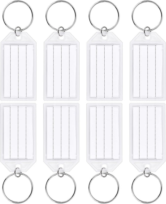 24 PCS Tough Key Tags with Labels, Key Chain Tags with Transparent Covers & Split Rings for Luggage, Office, V1258-DP02-D-444