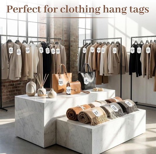 100pcs Gift Tags with String Attached, 2x2.8 inch Kraft Paper Hang Tags for Clothes DIY Crafts Wedding V1258-DP02-D-445