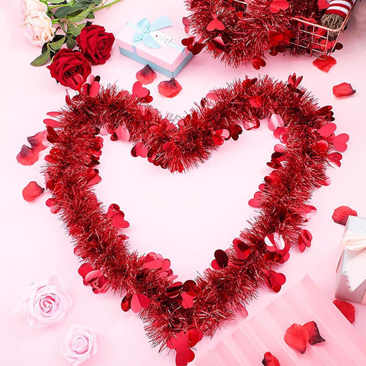 5Pcs 33Ft Valentine's Day Tinsel Garland, Red Heart Metallic Tinsel Twist Garland Shinny Hanging Heart V1258-DP02-D-449