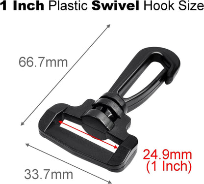 CooBigo 12PCS Plastic Swivel Snap Hook Clips for Purse,1 Inch Rotary Clasp Purse Strap Hardware for Bag V1258-DP02-D-45