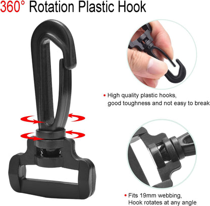 CooBigo 12PCS Plastic Swivel Snap Hook Clips for Purse,1 Inch Rotary Clasp Purse Strap Hardware for Bag V1258-DP02-D-45