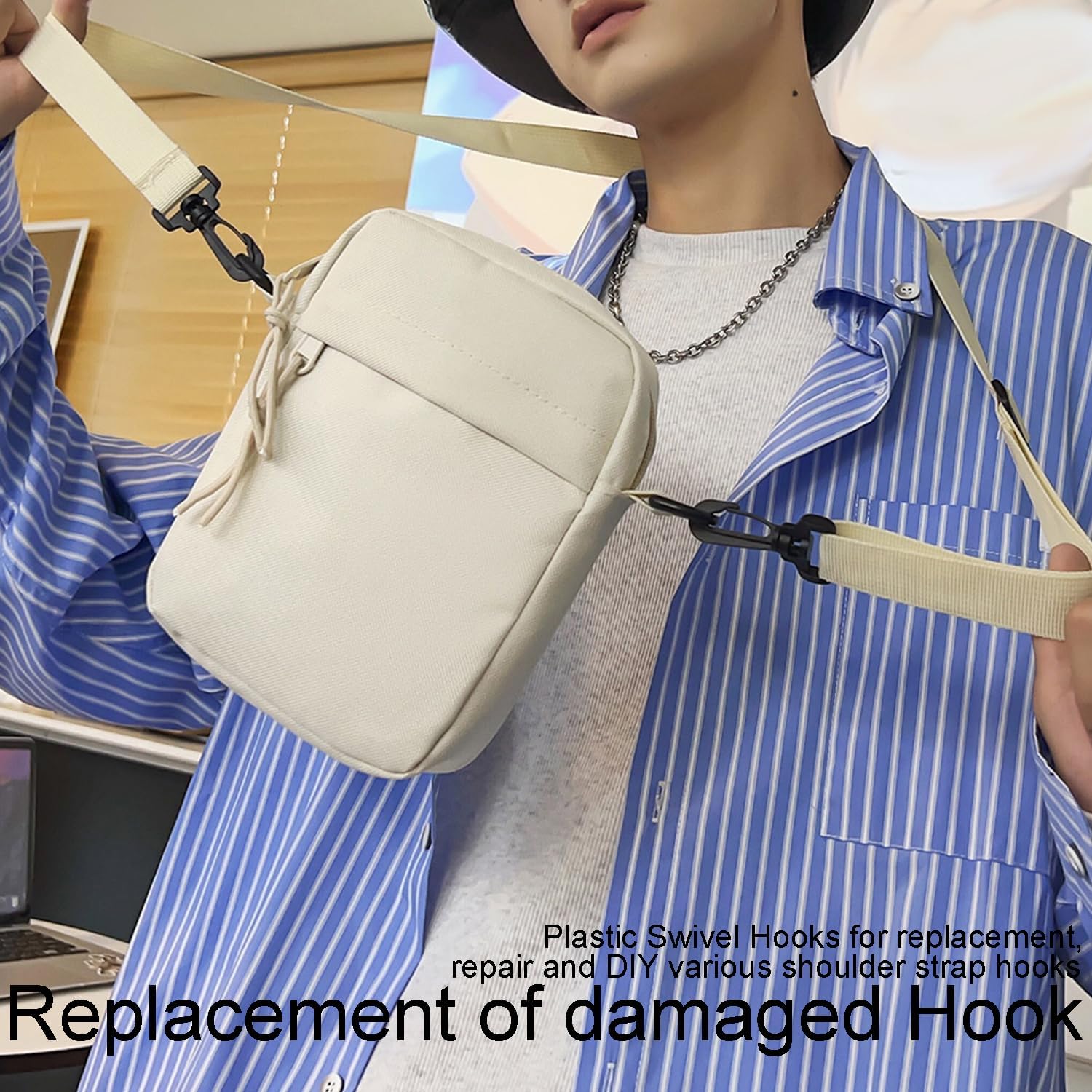 CooBigo 12PCS Plastic Swivel Snap Hook Clips for Purse,1 Inch Rotary Clasp Purse Strap Hardware for Bag V1258-DP02-D-45