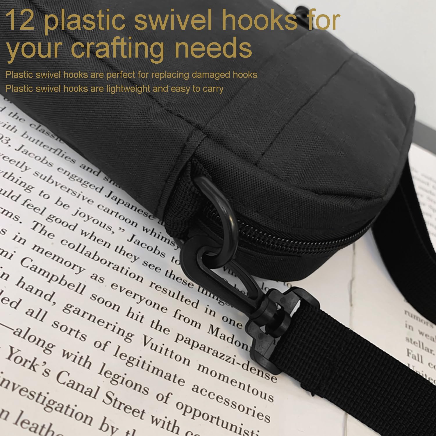 CooBigo 12PCS Plastic Swivel Snap Hook Clips for Purse,1 Inch Rotary Clasp Purse Strap Hardware for Bag V1258-DP02-D-45