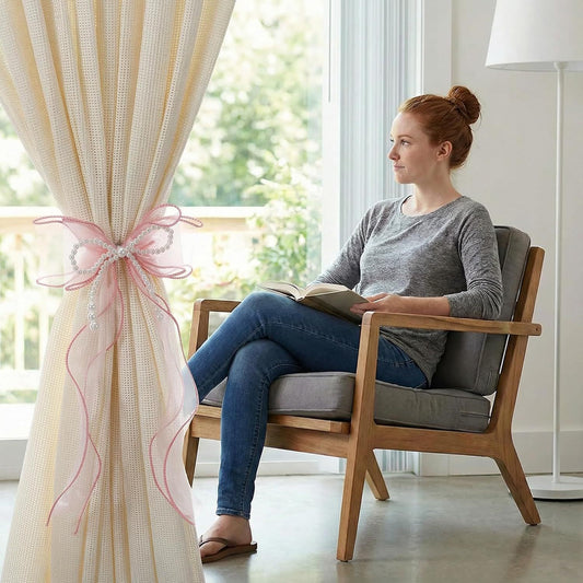 2PCS Pink Bow Curtain Tiebacks, Lace Ribbon Curtains Tie Backs for Room Decor Home Bedroom Living Women Girls V1258-DP02-D-454