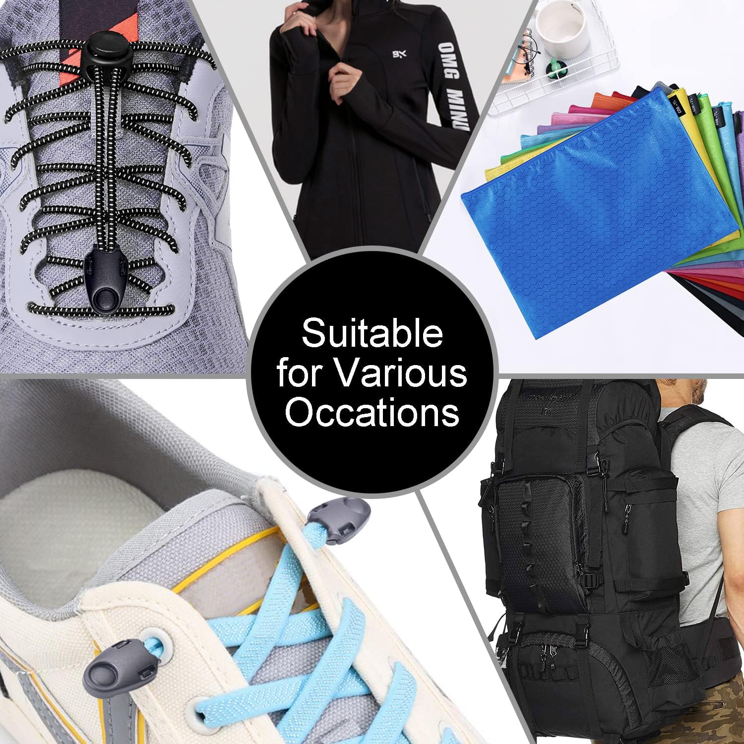 CooBigo 20 Pack Zipper Pull Cord Ends Zipcords Stopper Paracord Parachute Clips Running Shoe lace Elastic V1258-DP02-D-47