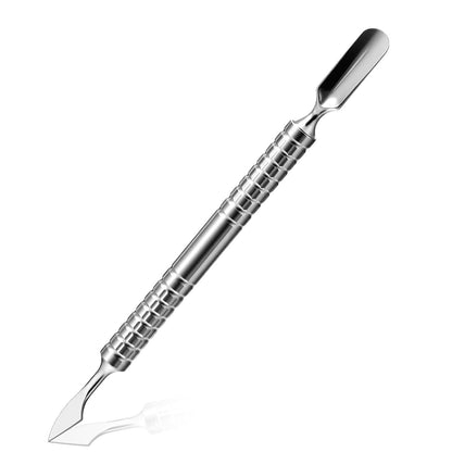 Dual Head Nail Cuticle Pusher Tool, Nail Scraper Stainless Steel Curved & Chisel Edge for Women Home Manicure V1258-DP02-D-483