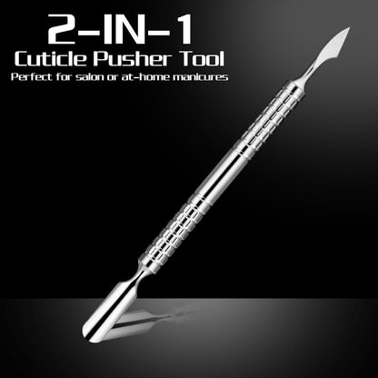 Dual Head Nail Cuticle Pusher Tool, Nail Scraper Stainless Steel Curved & Chisel Edge for Women Home Manicure V1258-DP02-D-483