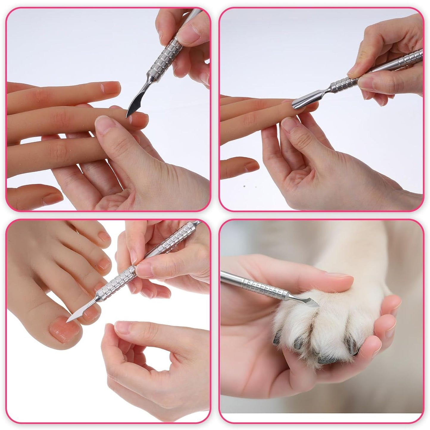 Dual Head Nail Cuticle Pusher Tool, Nail Scraper Stainless Steel Curved & Chisel Edge for Women Home Manicure V1258-DP02-D-483