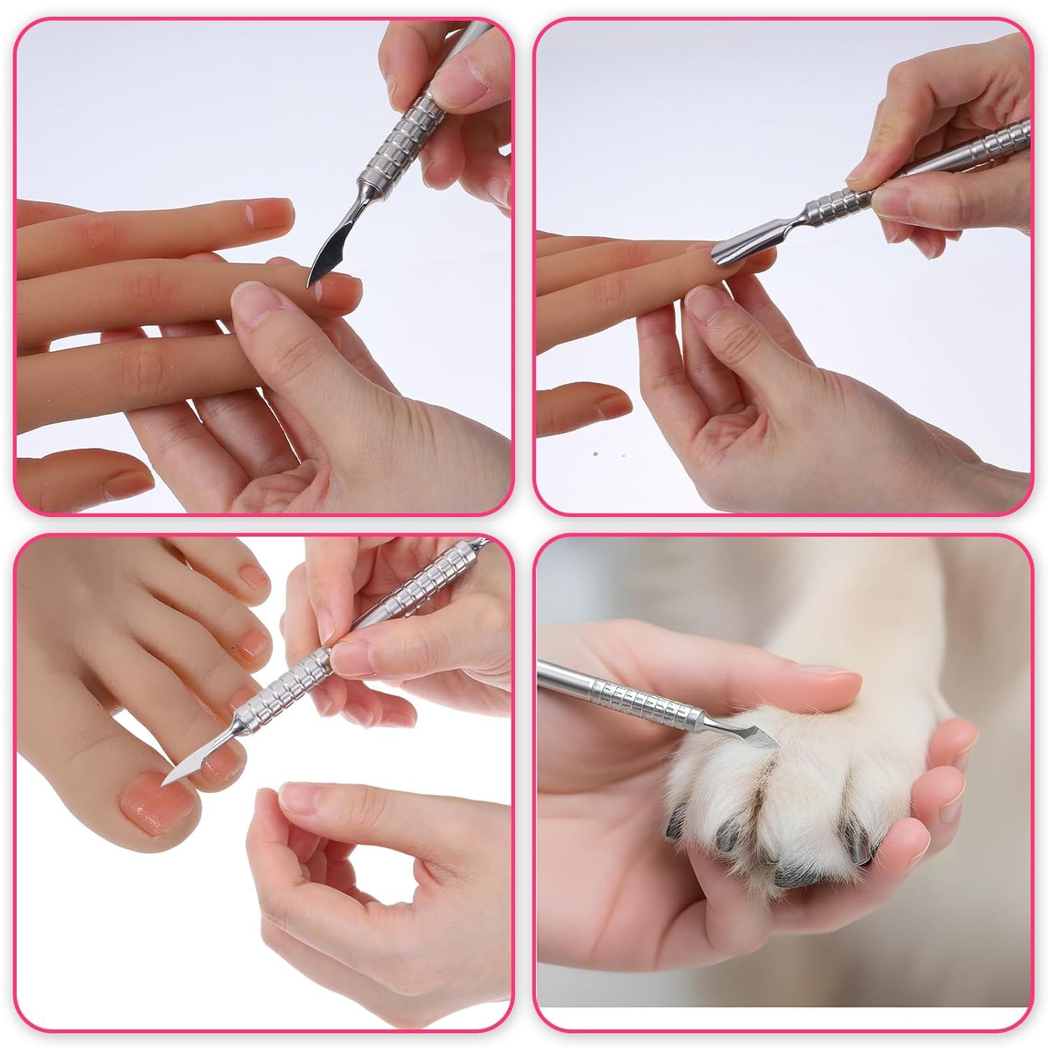 Dual Head Nail Cuticle Pusher Tool, Nail Scraper Stainless Steel Curved & Chisel Edge for Women Home Manicure V1258-DP02-D-483