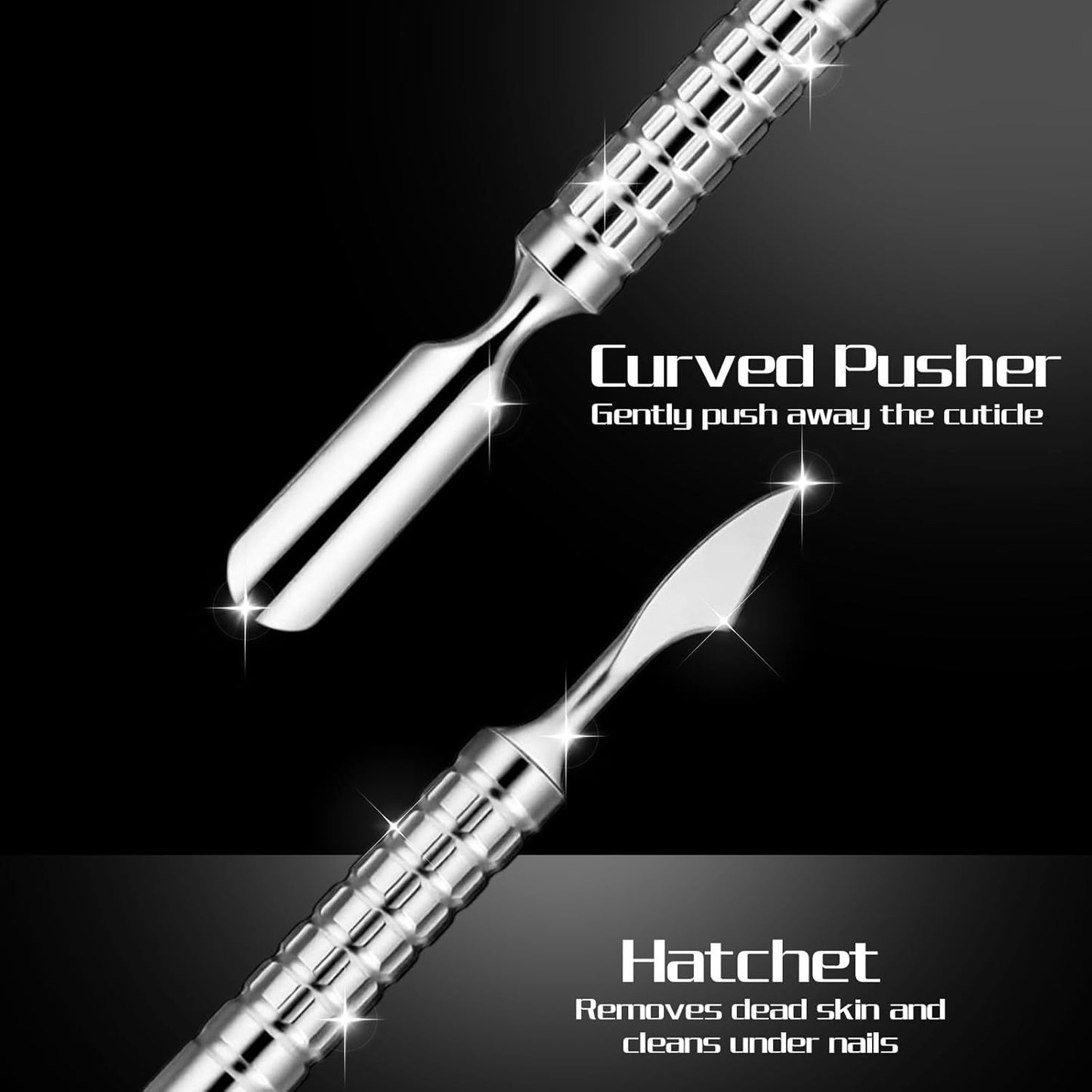 Dual Head Nail Cuticle Pusher Tool, Nail Scraper Stainless Steel Curved & Chisel Edge for Women Home Manicure V1258-DP02-D-483