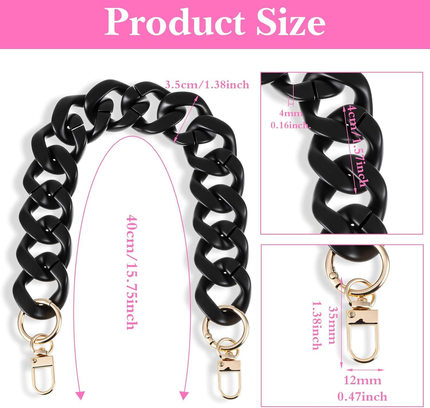 1PCS Black Purse Chain Replacement, 15.7 Inch Acrylic Bag Chain, Black Purse Chains Strap, Adjustable Handbag V1258-DP02-D-485
