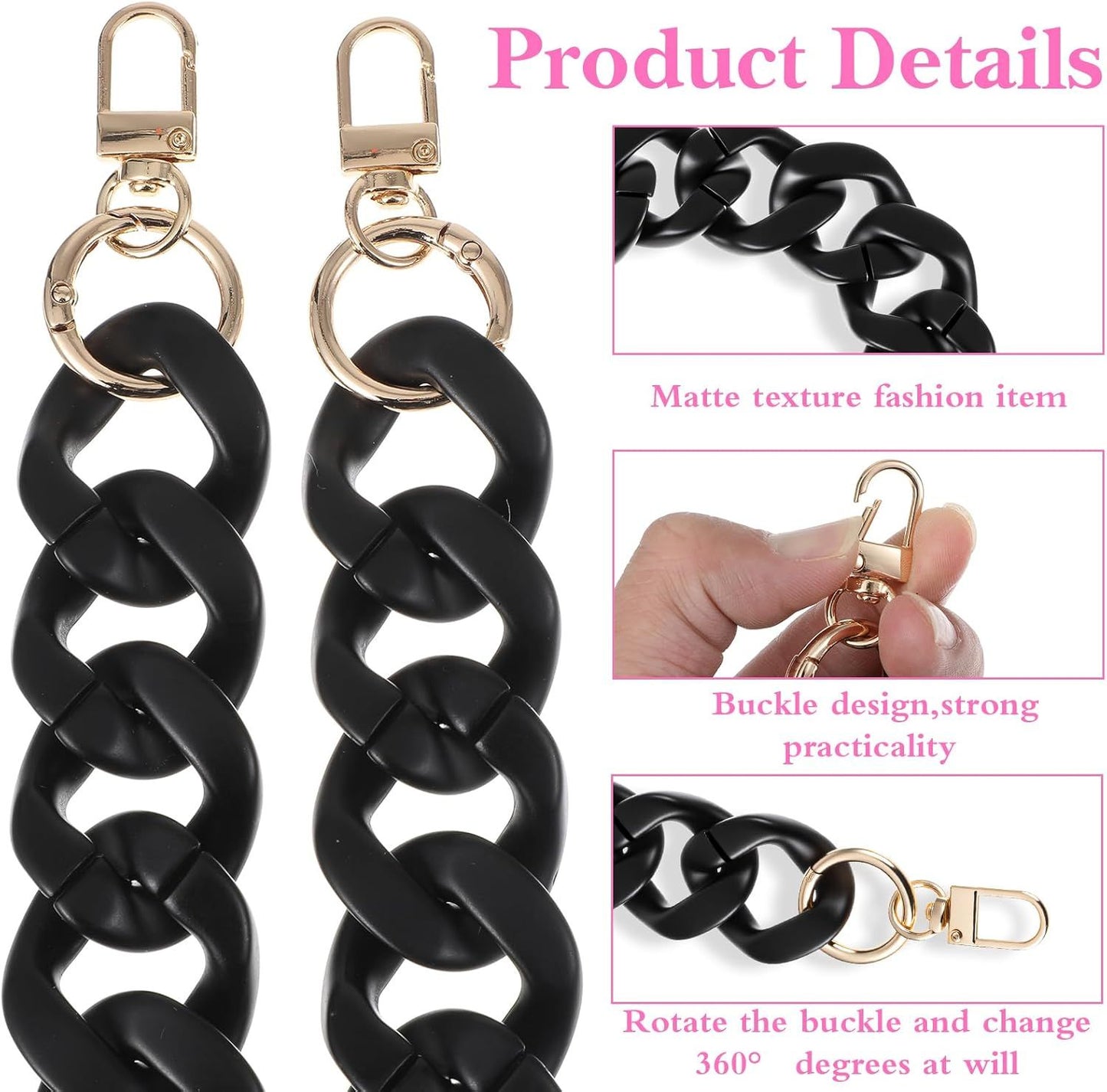 1PCS Black Purse Chain Replacement, 15.7 Inch Acrylic Bag Chain, Black Purse Chains Strap, Adjustable Handbag V1258-DP02-D-485