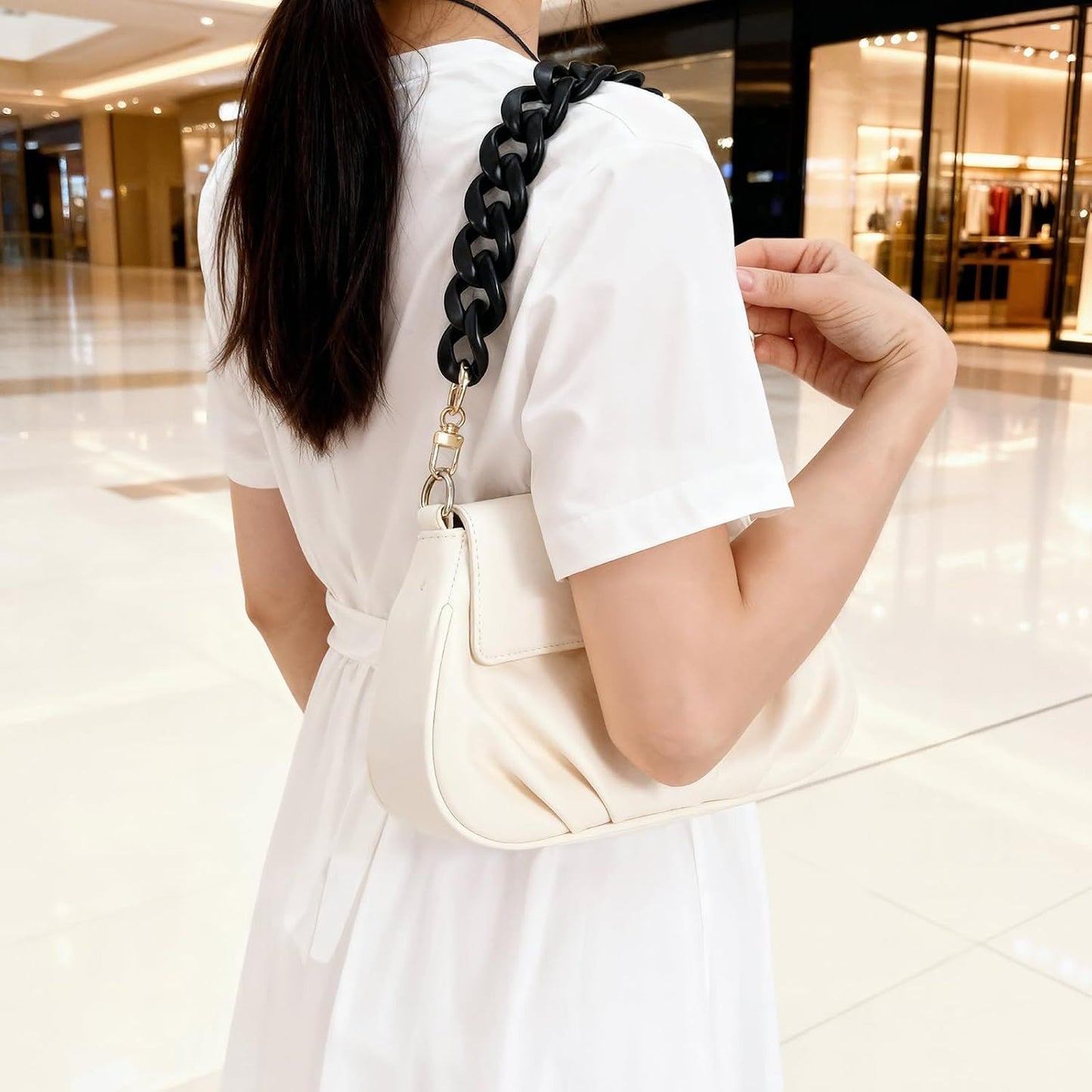1PCS Black Purse Chain Replacement, 15.7 Inch Acrylic Bag Chain, Black Purse Chains Strap, Adjustable Handbag V1258-DP02-D-485